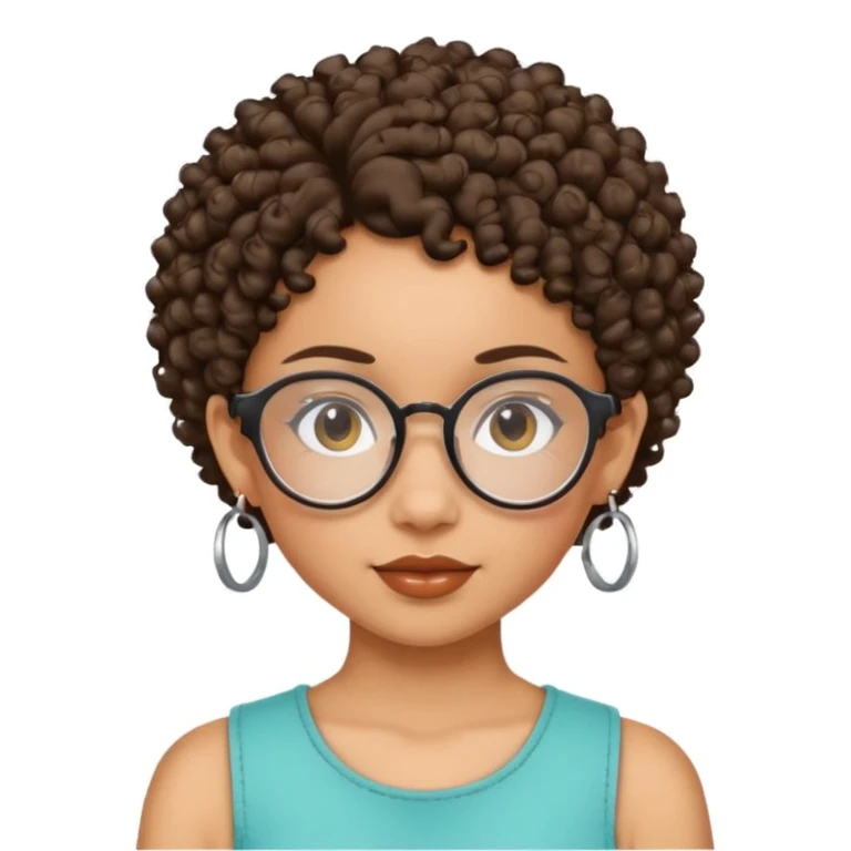 a lightskin mixed girl with hoop earrings and curly hair with glasses and an arabic girl with pixiee cut emoji