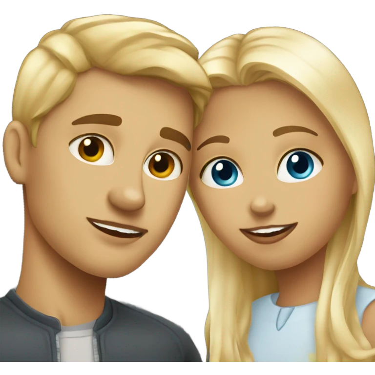 Blonde Estonian girl and tanned American boy kissing emoji