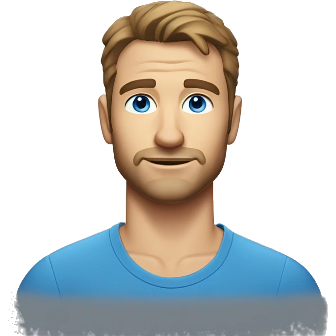 A head and shoulders shot of a 34 year old Caucasian man, with short brown hair, with stubble facial hair,   with blue eyes wearing a t-shirt. emoji