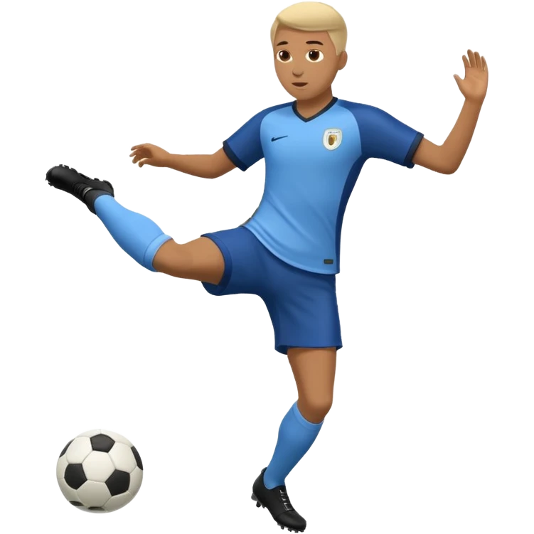 Can you generate an Apple style emoji of a Rabona soccer shot. A rabona shot is when a player strikes the ball with his kicking foot wrapping around his standing leg emoji