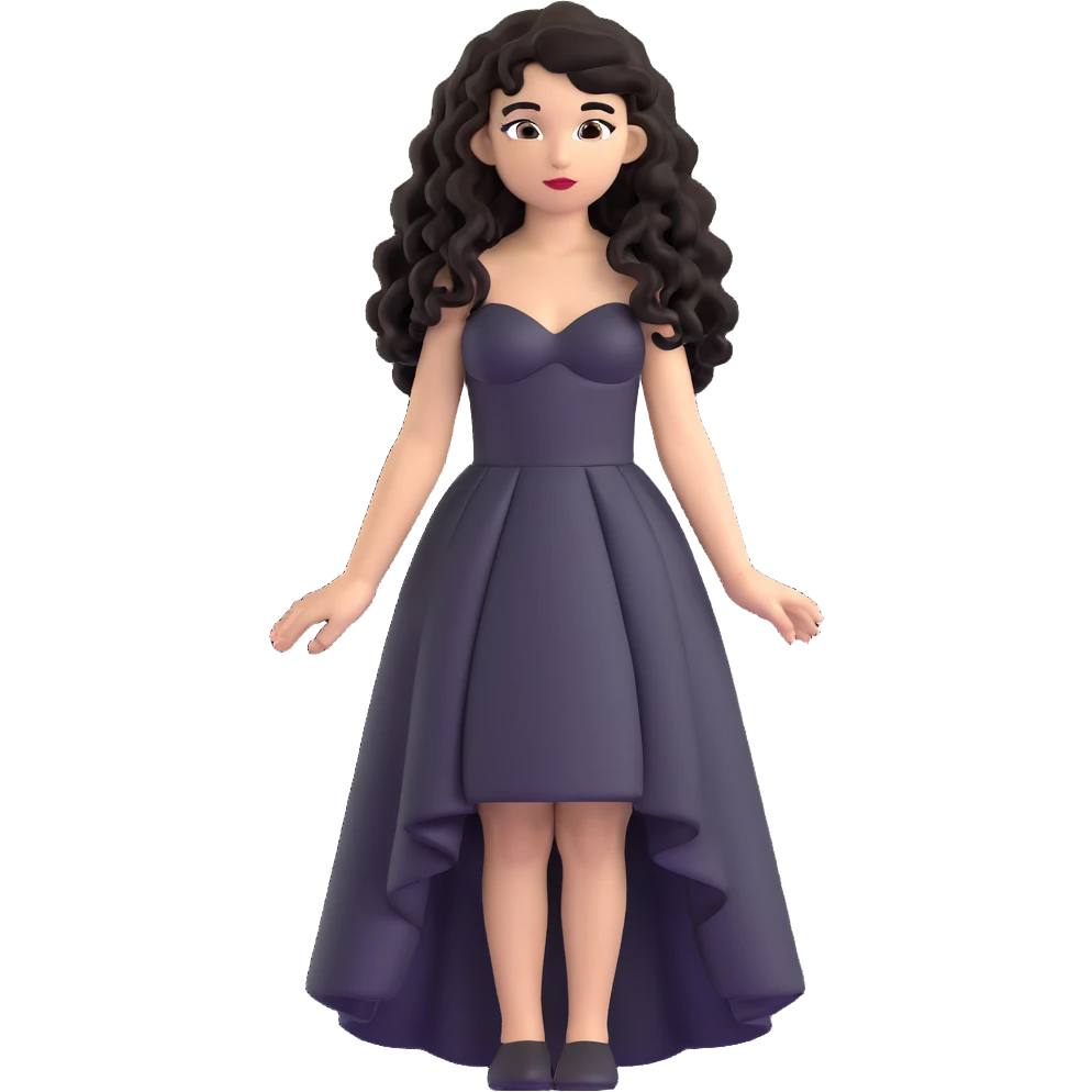 light skin girl with black very long curly hair, brown eyes, black Chanel dress emoji