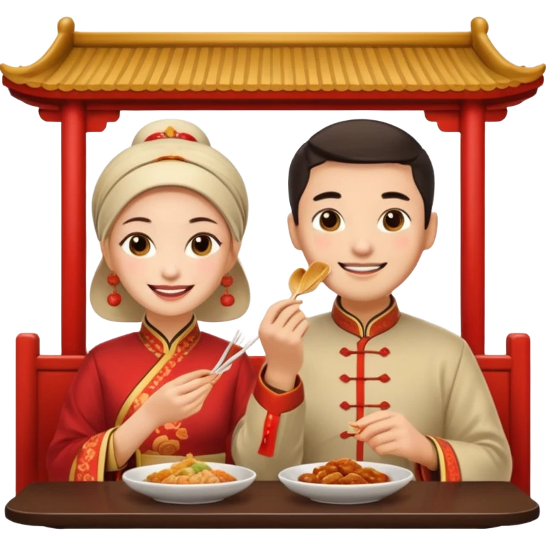 ligth couple having dinner at a Chinese restaurant emoji