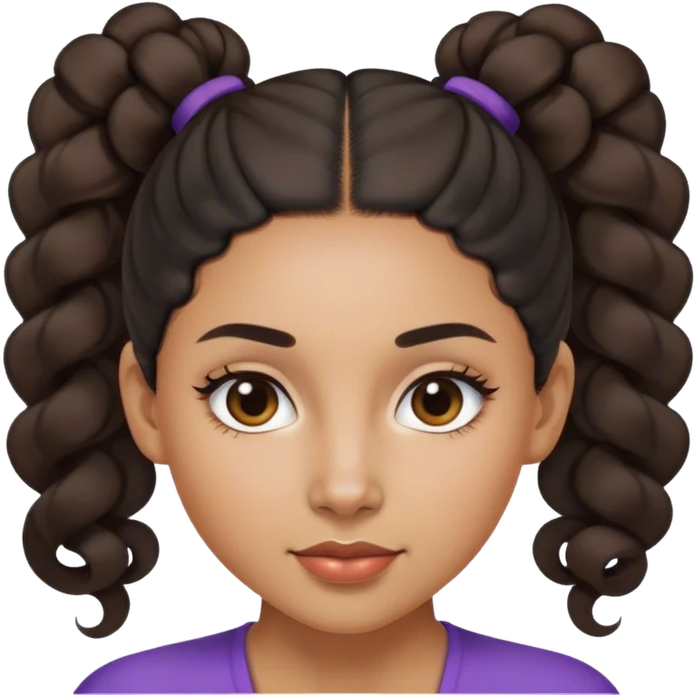 A mixed-race woman with a sleek, middle-parted ponytail, with her curls tucked behind. emoji