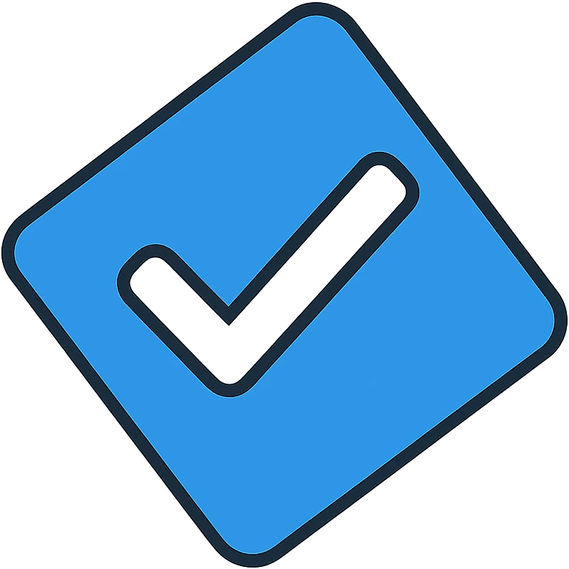 tilted blue square featuring bold white check mark in the middle emoji