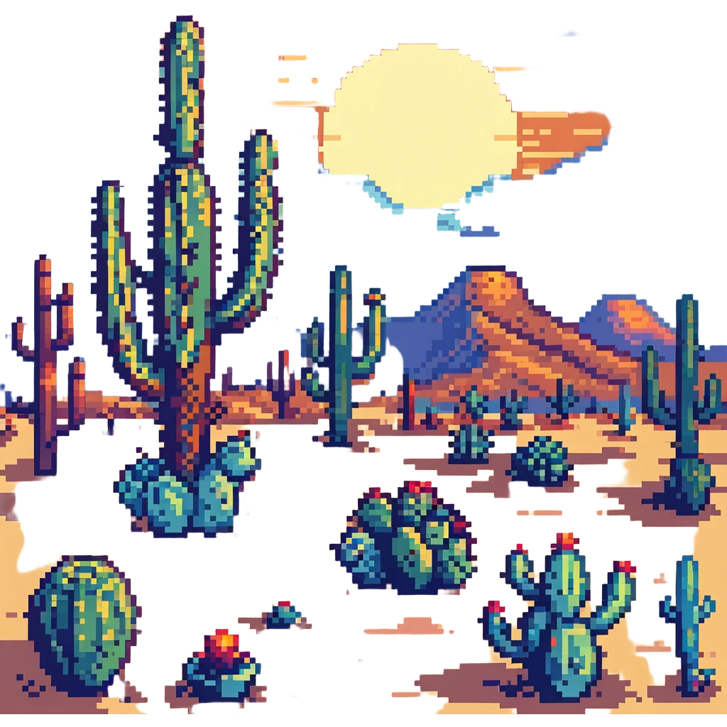desert landscape with cactus and sunset emoji