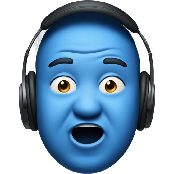 the face of fat blue man with earphones and surprised emoji