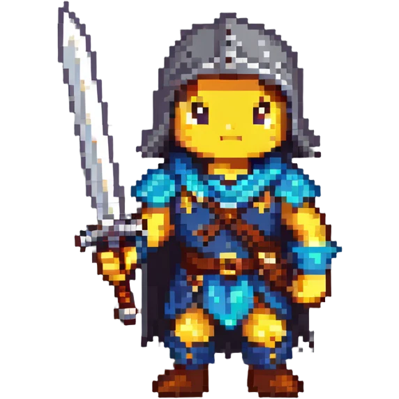 pixel game character with sword emoji