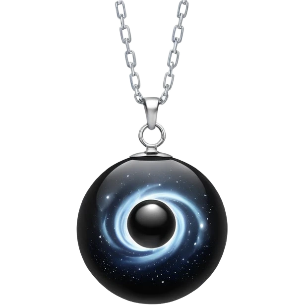 floating black onyx orb with a pure silver aura, cosmic particles swirling around it, silver chain floating midair like starlight emoji