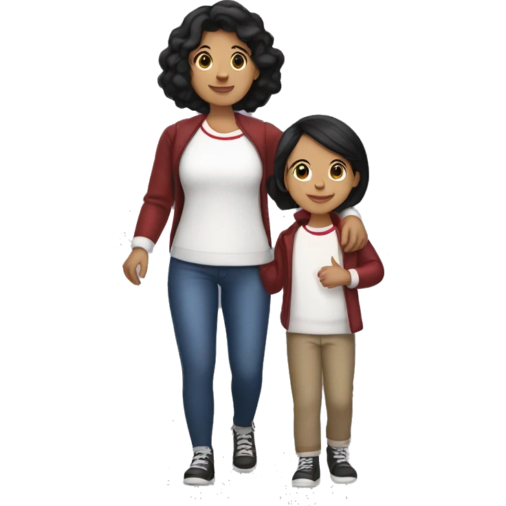 Hispanic girl with short black straight hair holding boys  hand at Christmas parade  emoji