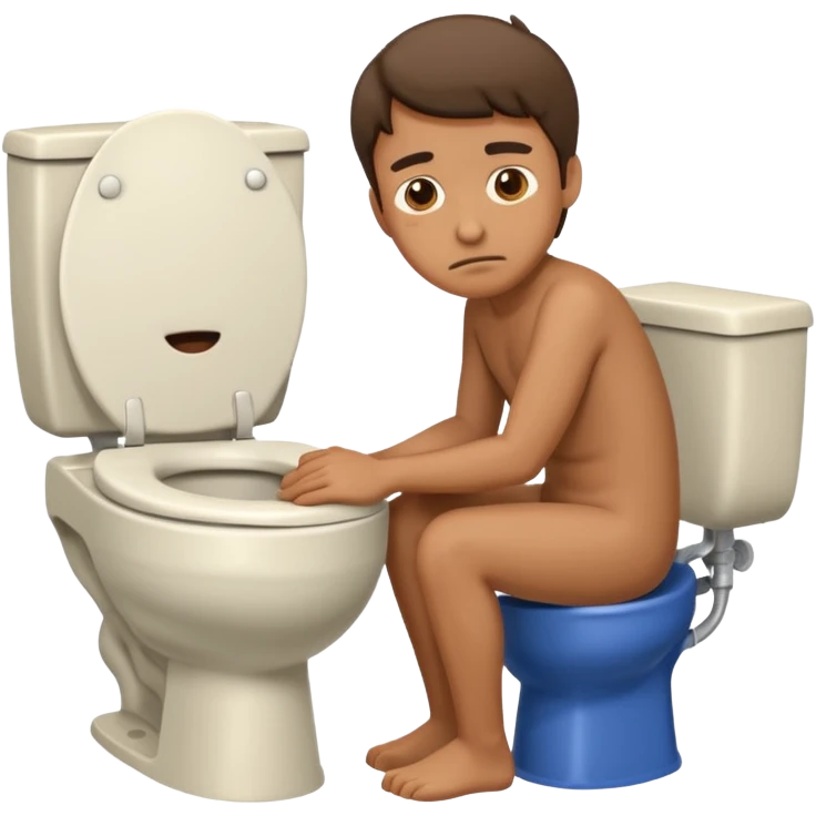 man pooping on toilet, embarrassed, simple emoji style emoji