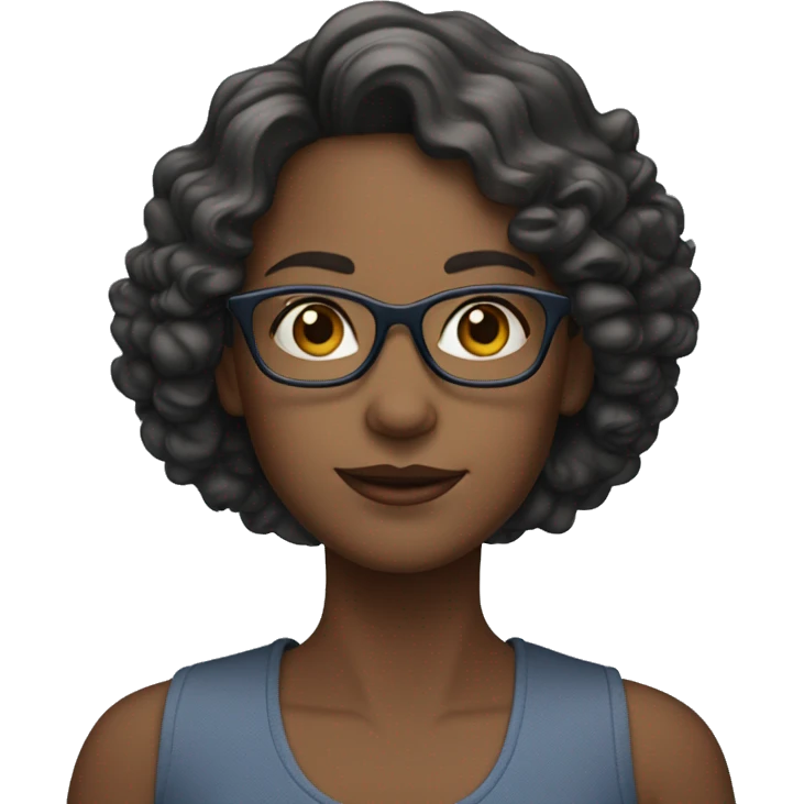 girl in her 40's with blue eyes, glasses, and slight curly hair to the shoulders emoji