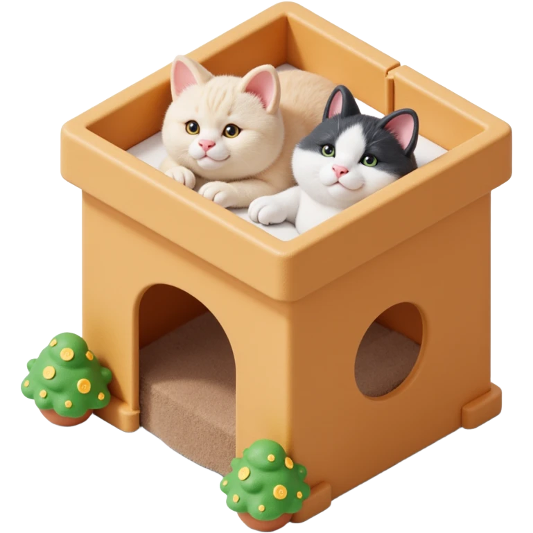 cats relaxing in a vertical playhouse emoji