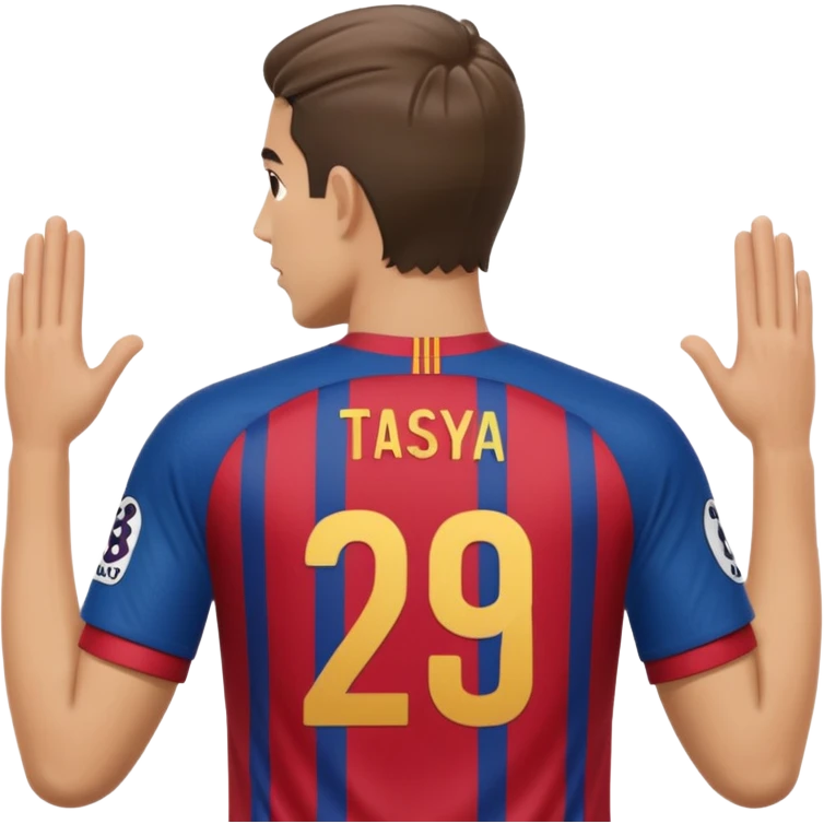buat costum seperti diatas buat mirip hanya pakaian saja tidak pakai orang dan dari belakang barcelona nama punggung tasya dan nomor punggung 29 menghadap belakang custom belakangnya baju belakangnya tidak pakai orang hanya bajunya saja baju belakangnya emoji