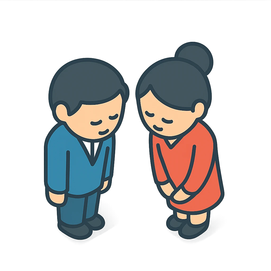 Мужчина и женщина кивают в японском стиле emoji