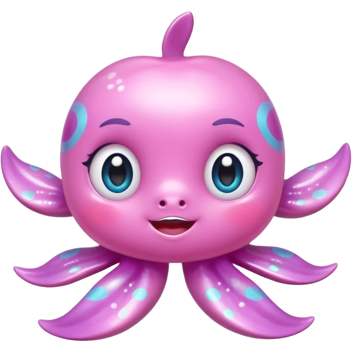 super cute sea creature with glossy plastic effect, big glittering eyes, small body, happy expression, pink cheeks, detailed surface, soft pastel palette with vivid accents, little accessories like bows, strong highlights, apple emoji style emoji