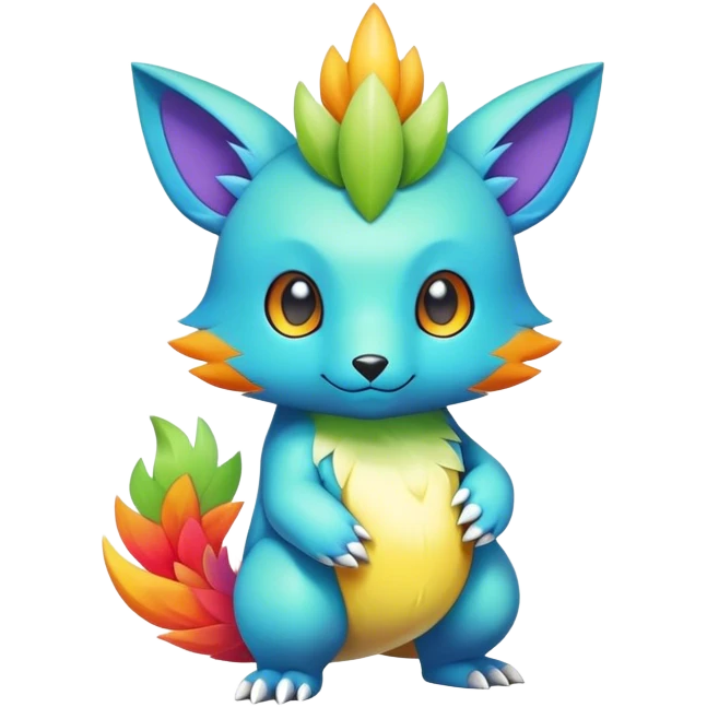 Cute cool colorful fantasy animal hybrid Fakemon full body emoji