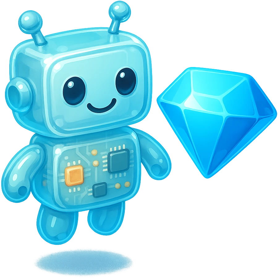 smiling robot and a large blue diamond emoji