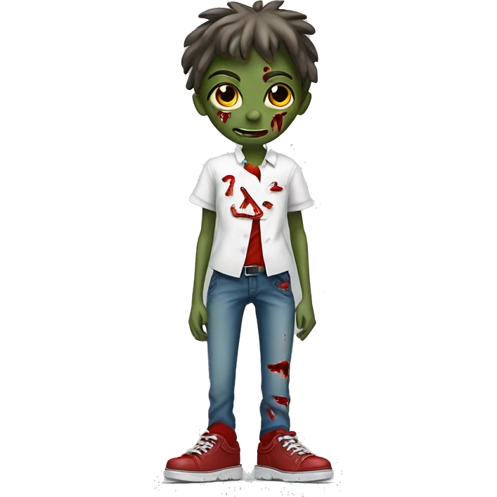 A Zombie With One Shoe On And One Shoe Off Named Zobie With A White School Shirt With Red Accents And With The Letter Z On It And Long Pants. | Photo 1 emoji