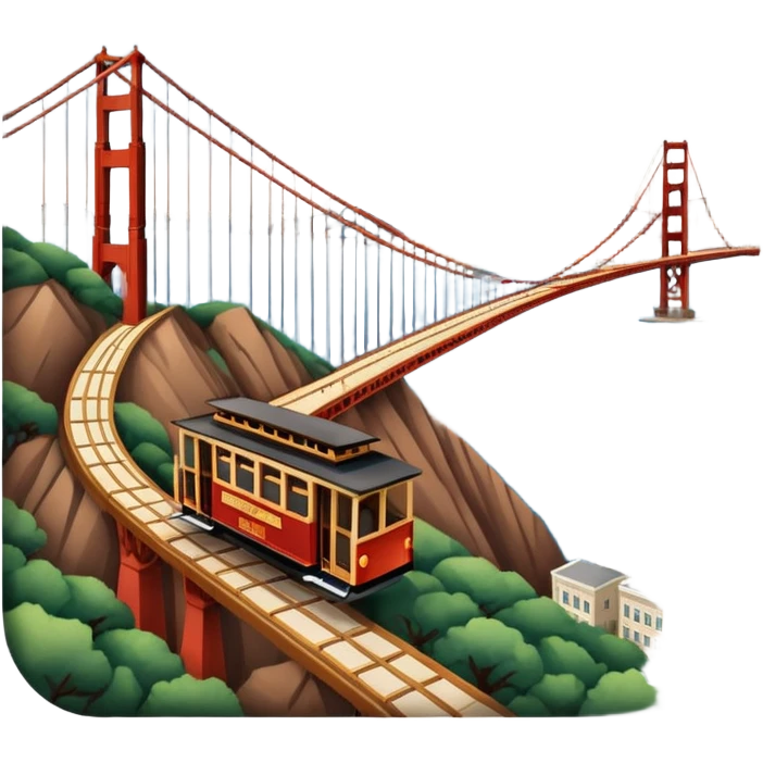 Make a full city of San Francisco with the Golden Gate Bridge in the background and a train car going up the hill emoji