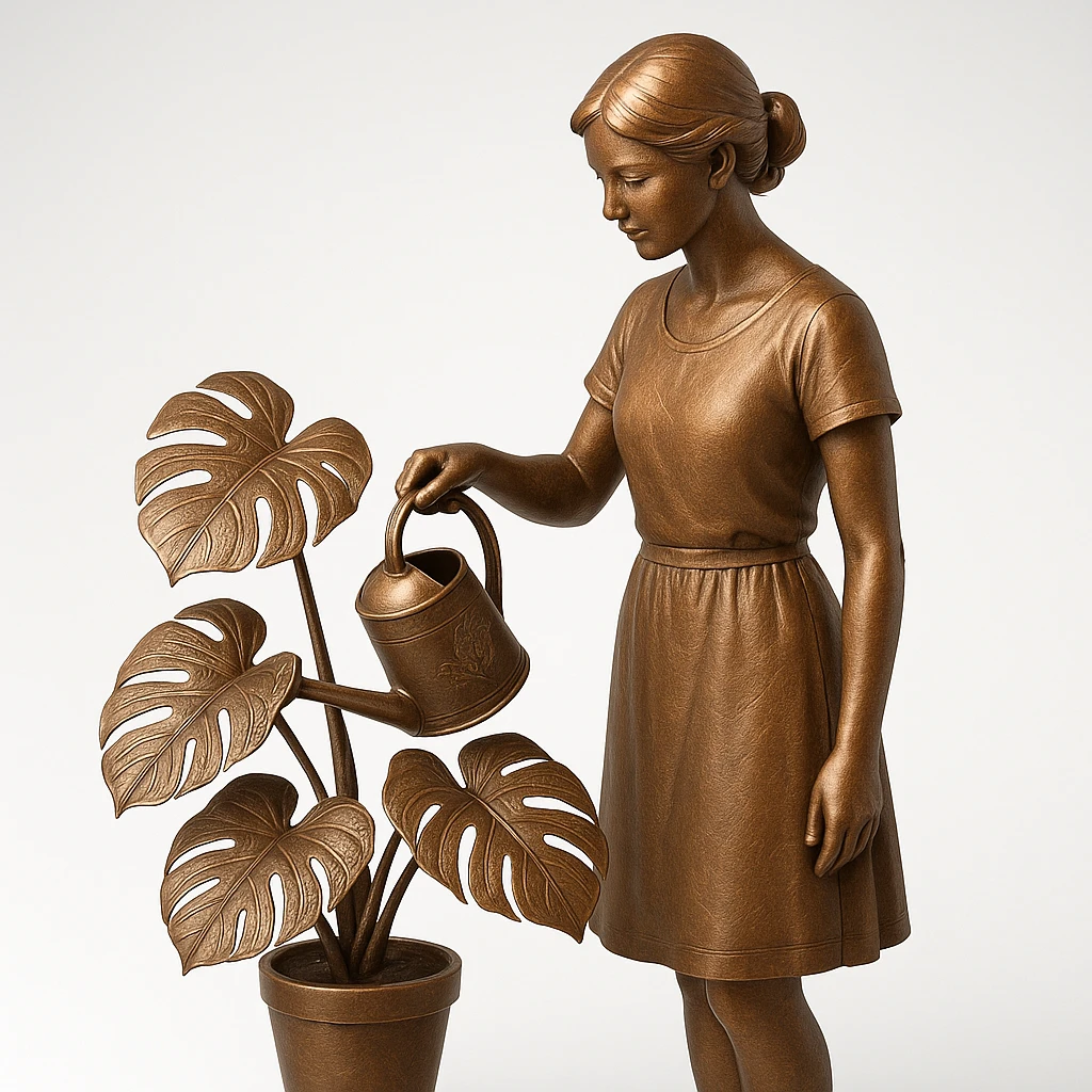 woman watering her monstera plant emoji