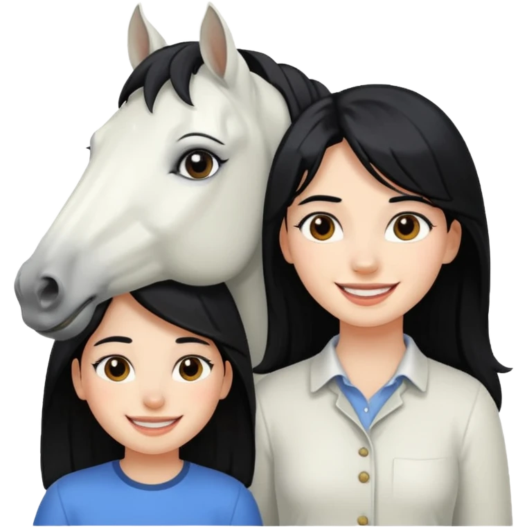 A white Horse with a black hair girl beside him emoji