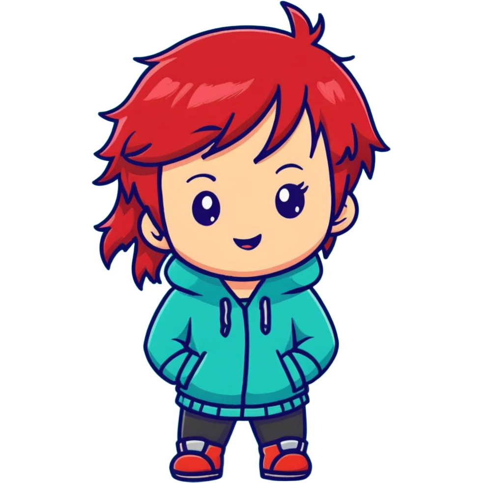 chibi character with red hair, cute expression emoji