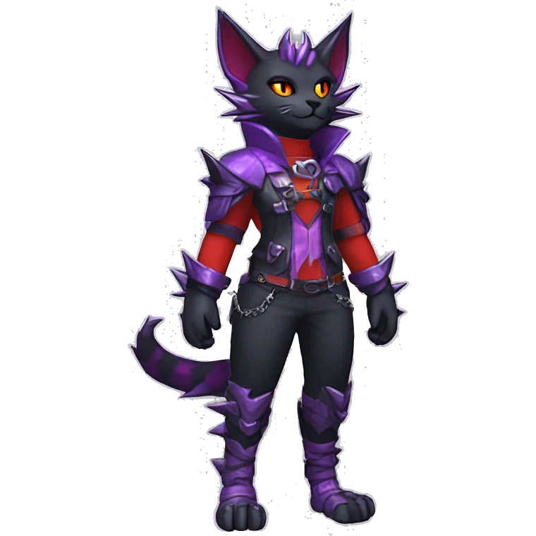 Anthro cool cute pretty black punk red Purple ethereal fantasy nargacuga-bat-cat-Fakemon spiked collar harness full body emoji