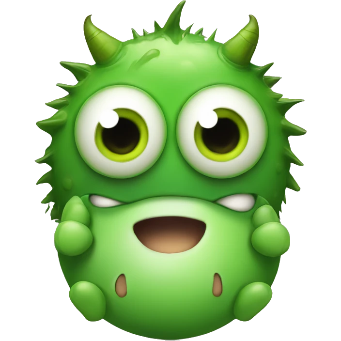 little green monster, small with a round head and big round eyes and have one eyes emoji