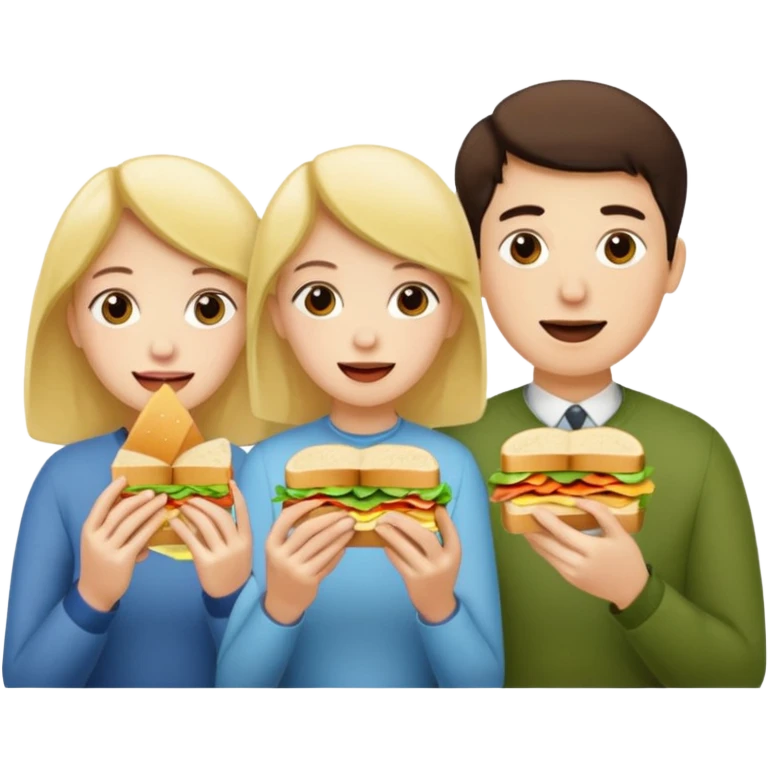 three people eating sandwich emoji