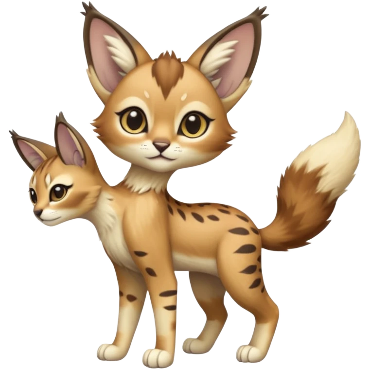 Big-eared big-eyed cute realistic animalistic feral digitigrade 4-legged anime-styled Meloetta-Caracal-Trico-Vernid-Sergal-Serval-hybrid-fusion-creature-animal, full body emoji