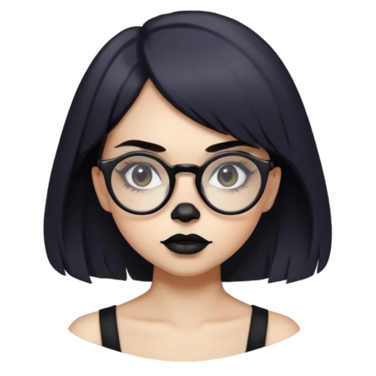 shoulder length, wolf cut girl with round, but square glasses alternative emoji