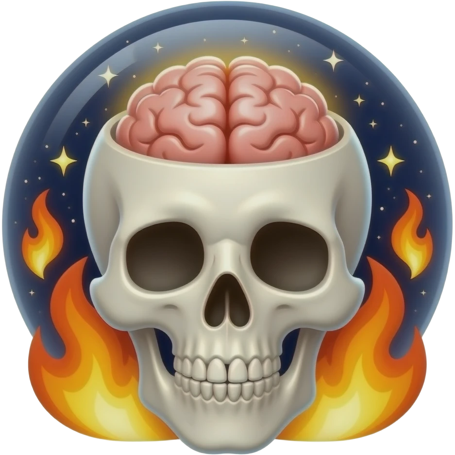 cartoon emoji skull open top brain fire galaxy cute glossy emoji