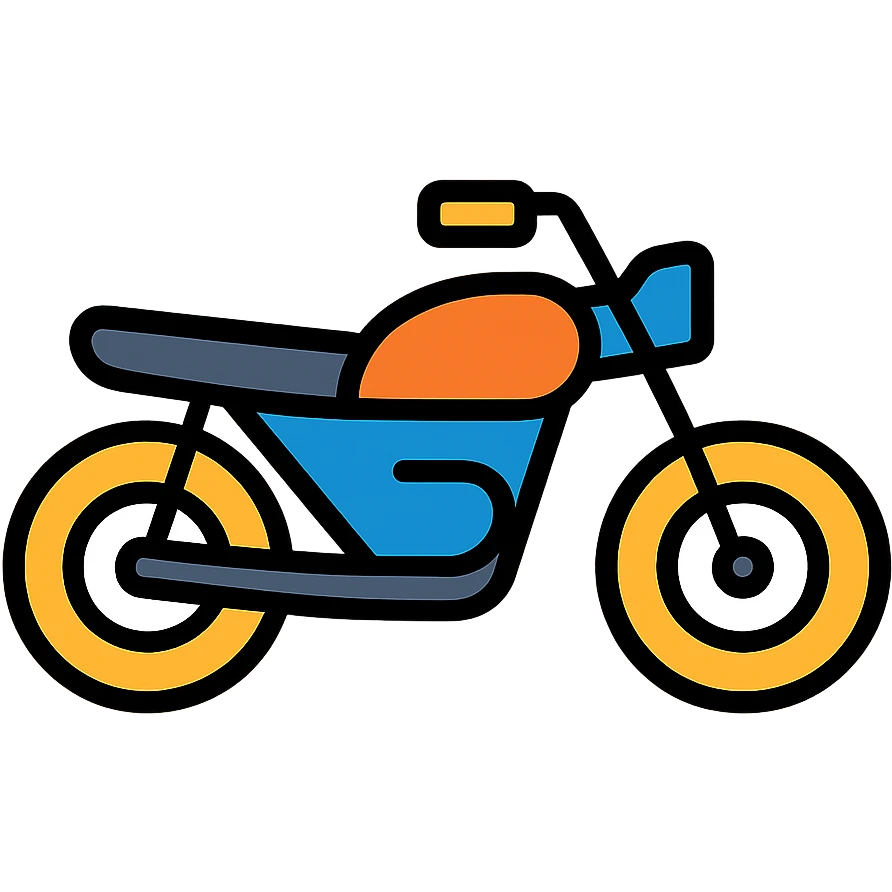 Motorcycle icon with simple shapes, side view with visible wheels, handlebars, and seat emoji