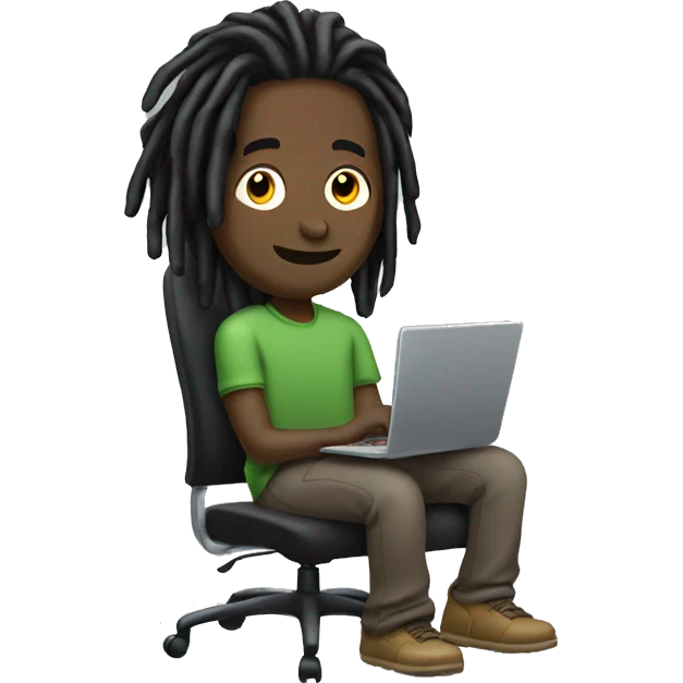 Black guy with dreads  sitting down on chair facing right-handside playing on computer  emoji
