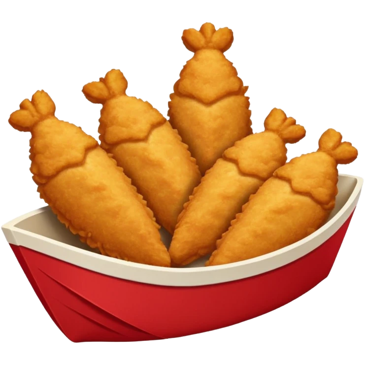 Five delicious breaded chicken tenders in a red paper food boat emoji