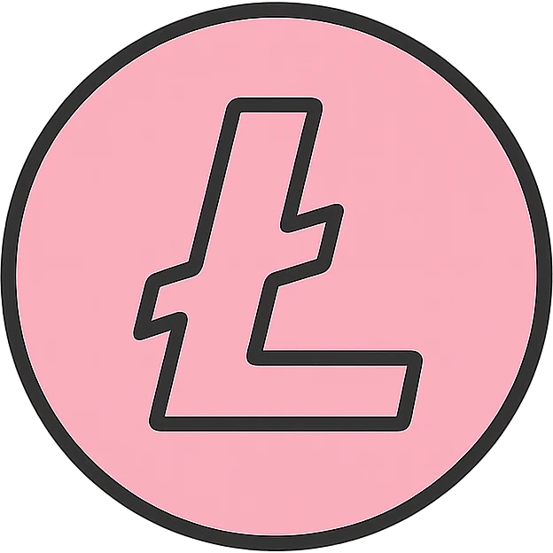 Litecoin symbol in pastel pink, minimal style emoji