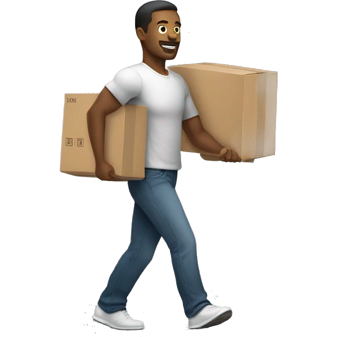 A man walking while carrying a few boxes and weights. More than he should be able to carry emoji