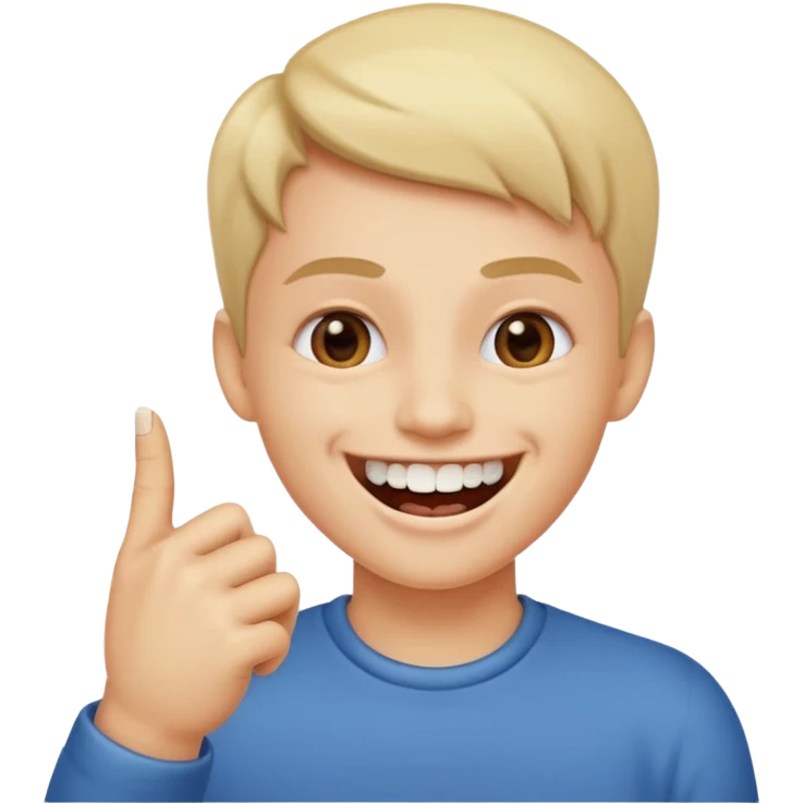 Con una sonrisa en la cara mientras muerde la punta del dedo indice en la boca son sus dientes emoji