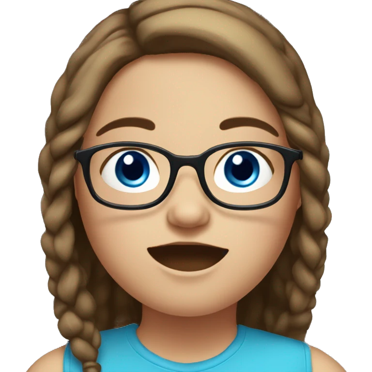 chubby girl with long brown hair, blue eyes and glasses emoji