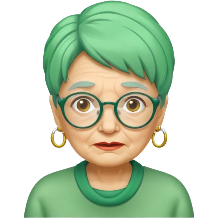 green haired grandma with wrinkles and glassess emoji