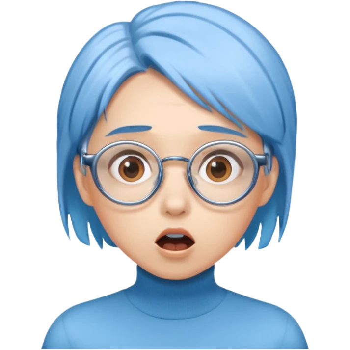 Mujer asombrada con cabello celeste y gafas azules cromadas emoji