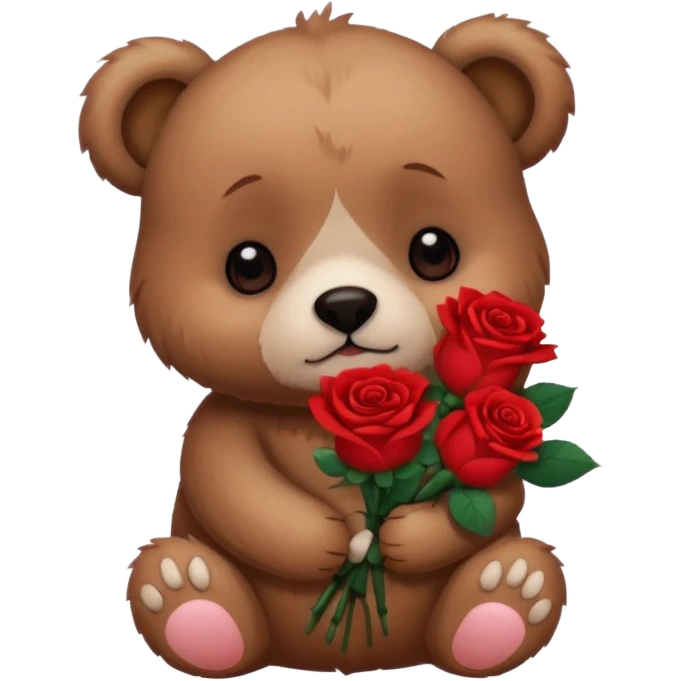 Cute bear with sad  puppy dog eyes holding roses  🥺 with this emoji expression  emoji