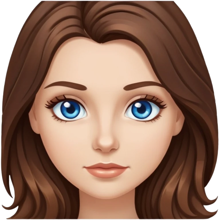 a white girl with long slightly wavy brunette hair and brown highlights and blue eyes with long eyelashes  emoji