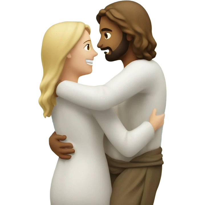 jesus giving a white woman a hug at the beach  emoji