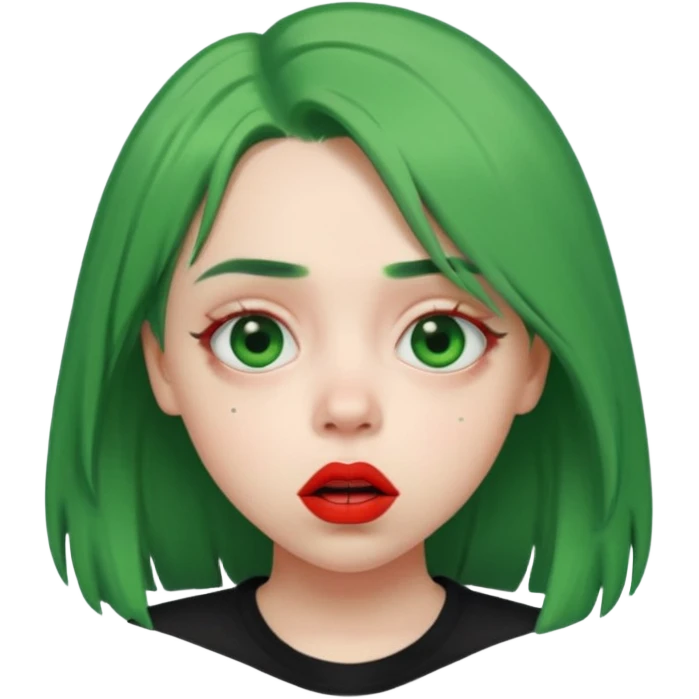 girl with green hair like Billie Eilish and red lipstick, surprised expression emoji