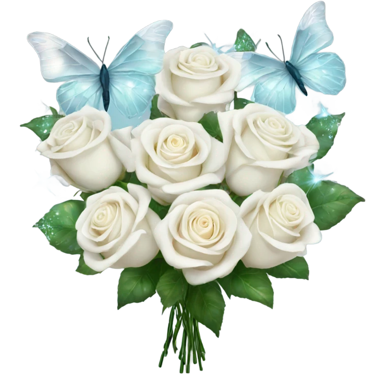 magical sparkling white roses bouquet with butterflies  emoji
