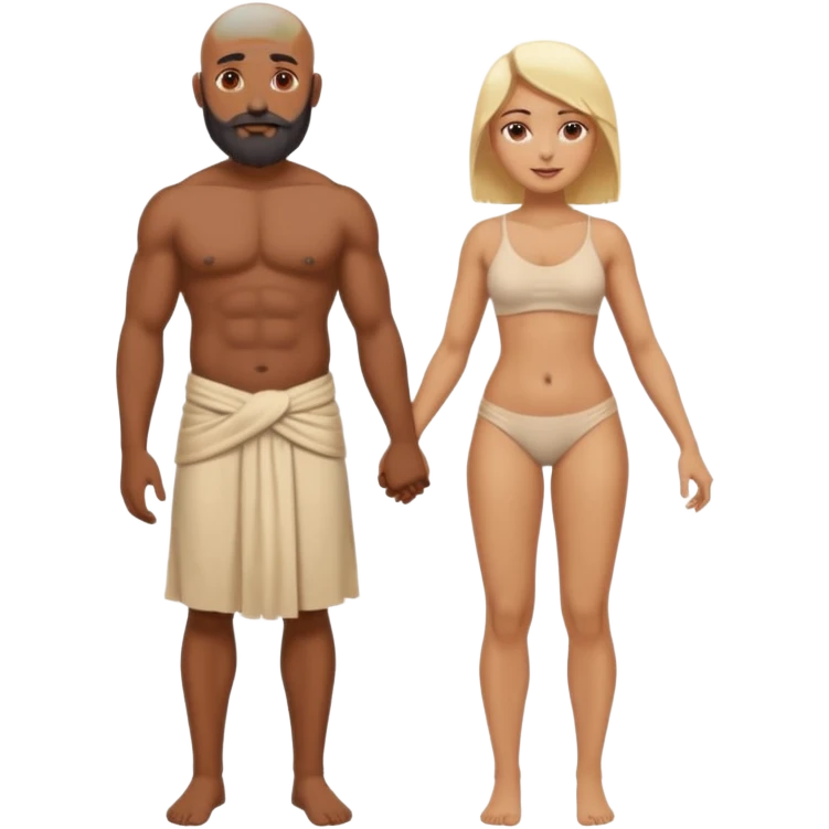 Naked Indian bald man with a beard holding hands with naked blonde fit woman emoji