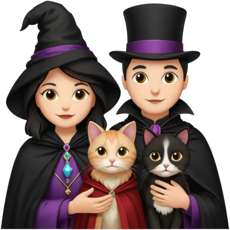 magician couple and their pet cat emoji