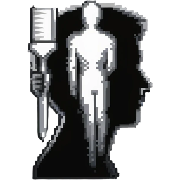 A paintbrush transforming into a silver metallic human silhouette emblem, symbol of artistic identity, with a polished finish emoji