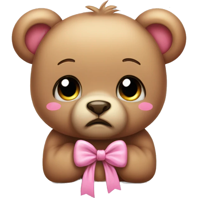 Cute Crying teddy bear wearing pink bow with tears in eyes  emoji